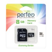 Карта памяти micro SD 8Gb Perfeo Class 10 economy series с адаптером