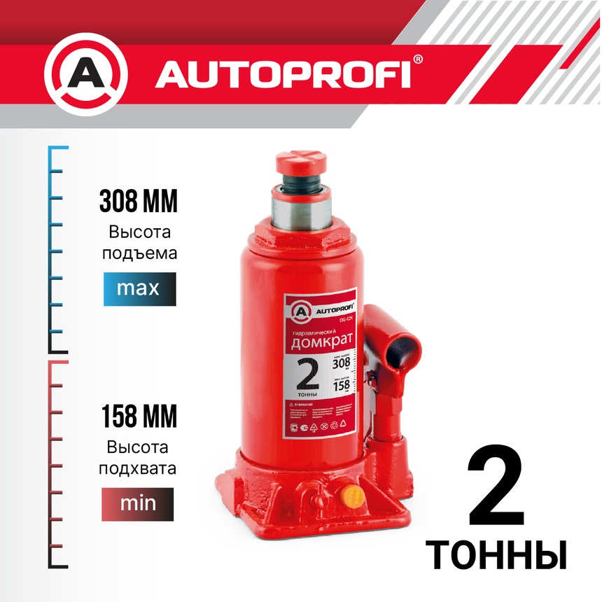 Характеристики Домкрат гидравлич. бутыл. 2т в кейсе Автопрофи DG-02K ...