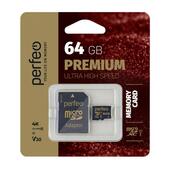Карта памяти micro SDXC 64Gb Perfeo Class10 с адаптером PREMIUM