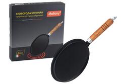 Сковорода чугунная блинная d23см. Mallony CP-23 съёмн.деревянн.ручка 985039