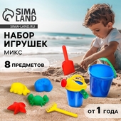 *Набор песочный 8пр. 109 (ведро, лейка, 4 форм., лопатка, грабли) Соломон Россия 3301619
