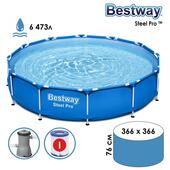 Бассейн каркасный BESTWAY 56681 Steel Pro 366*76см., 6473л., фильтр-насос