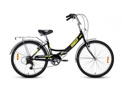 Велосипед 24" Black Agua Street Beat 1421 складная рама, рост 16", 6ск., чёрный/лимонный