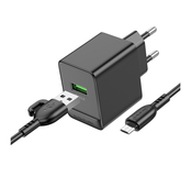 СЗУ 3000mAh Borofone 1USB + micro USB BAS12A black 1м