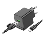 СЗУ 3000mAh Borofone 1USB + Type-C BAS12A black 1м