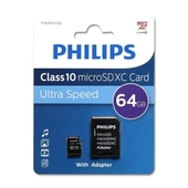 Карта памяти micro SD 64Gb PHILIPS Class 10 с адаптером