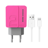 СЗУ 2400mAh More choice 2USB + Type-C NC46a Pink 1м