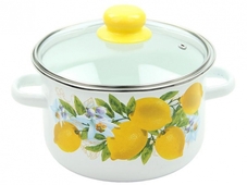 Кастрюля 4,0л. 1MD201S эмаль бел. с рис. Лимоны
