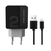 СЗУ 2400mAh More choice 2USB + Lightning 8-pin NC46i 1м Black Grey