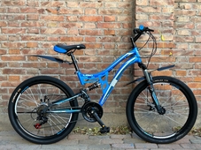 Велосипед 24" YUTA Loki двухподвес, рама 14", 21ск., диск.торм., лазурный/чёрный/серебристый