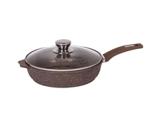 Сковорода d24 МЕЧТА Гранит Brown с24806 с крышкой, мраморн.покр., глубокая