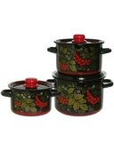 Набор посуды 6пр. СтальЭмаль Рябина 1с112 (2,9л, 3,9л, 7л) эмаль чёрн. с рис.