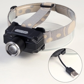 Фонарь налобный 5Вт, 1200mAh, аккум-ый, 3 режима, датчик движ., USB-зарядка 6117051