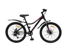 Велосипед 24" AVENGER A241DW Sport рост 13", 6ск., диск.торм., чёрный/розовый