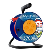 Удлинитель силовой на катушке ПВС, 2*2,5, 20м, 4 роз., 16А, 3,7кВт, б/з DOMTOK 2507