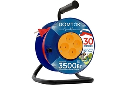 Удлинитель силовой на катушке ПВС, 2*1,5, 30м, 4 роз., 16А/3,5кВт, б/з DOMTOK 2446