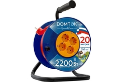 Удлинитель силовой на катушке ПВС, 3*1,2, 20м, 4 роз., 10А/2,2кВт, с/з DOMTOK 2441