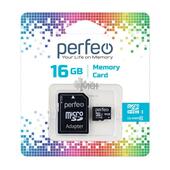 Карта памяти micro SD 16Gb Perfeo Class10 c адаптером